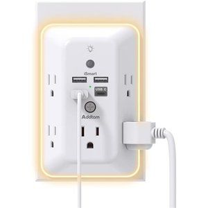 Surge Protector, Multi Plug Outlet Extender with Night Light for Home, Office